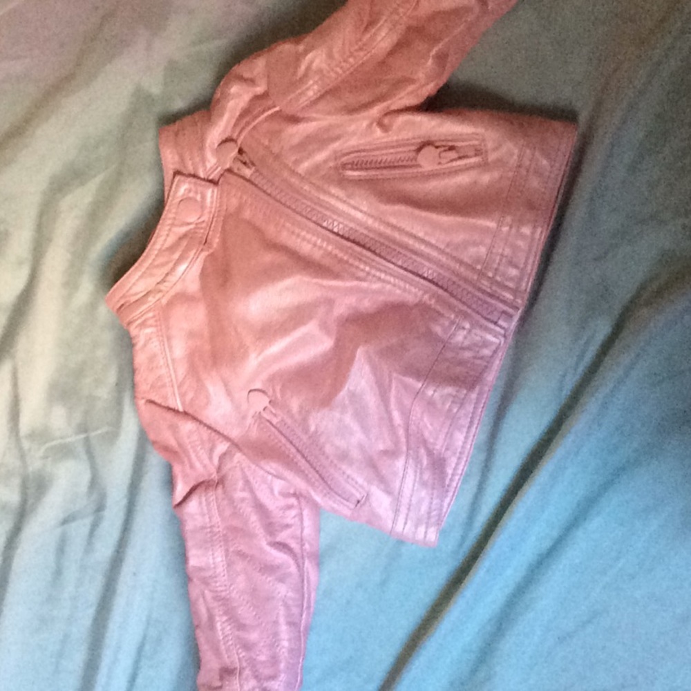 Pink leather jacket for baby girls
